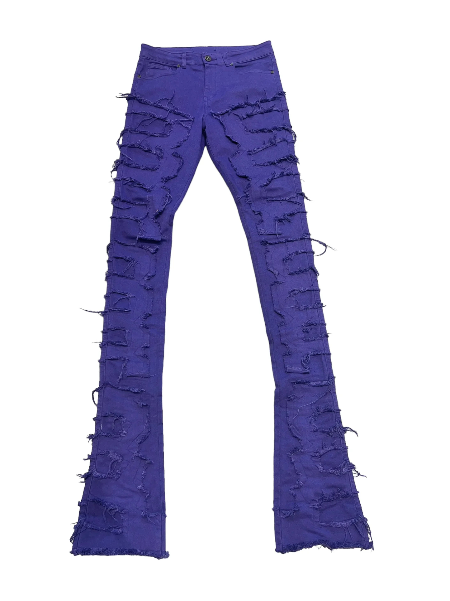 purple stacked jeans