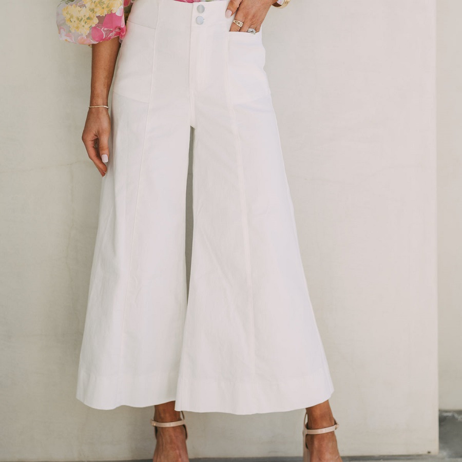 white wide leg cropped pants