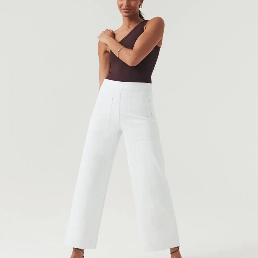 white wide leg cropped pants